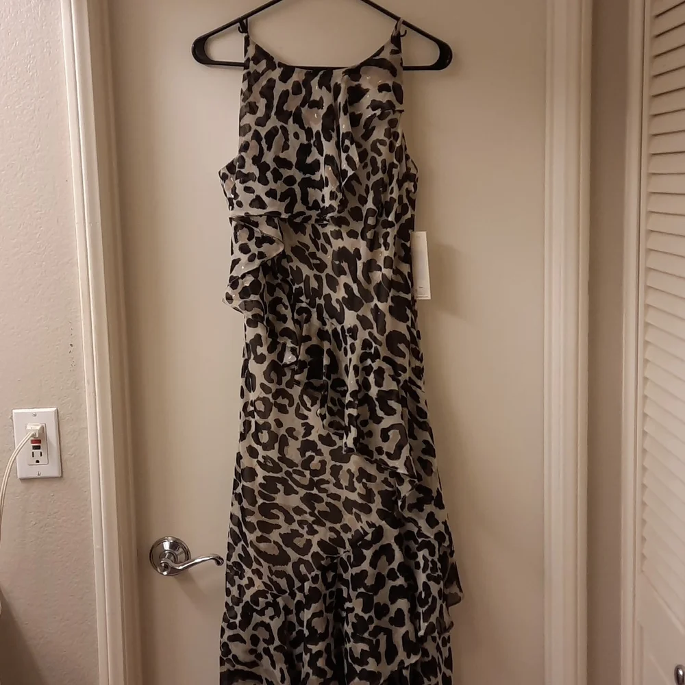 NWT, Eliza J Leopard Print Tiered Chiffon Dress - Picture 3 of 17